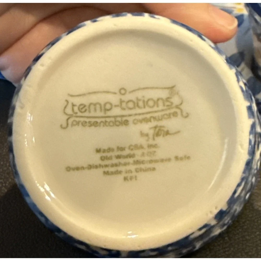 Temptation‎ By Tara Old World Ovenware Serve Ware Set 6 Bowls Tray Blue